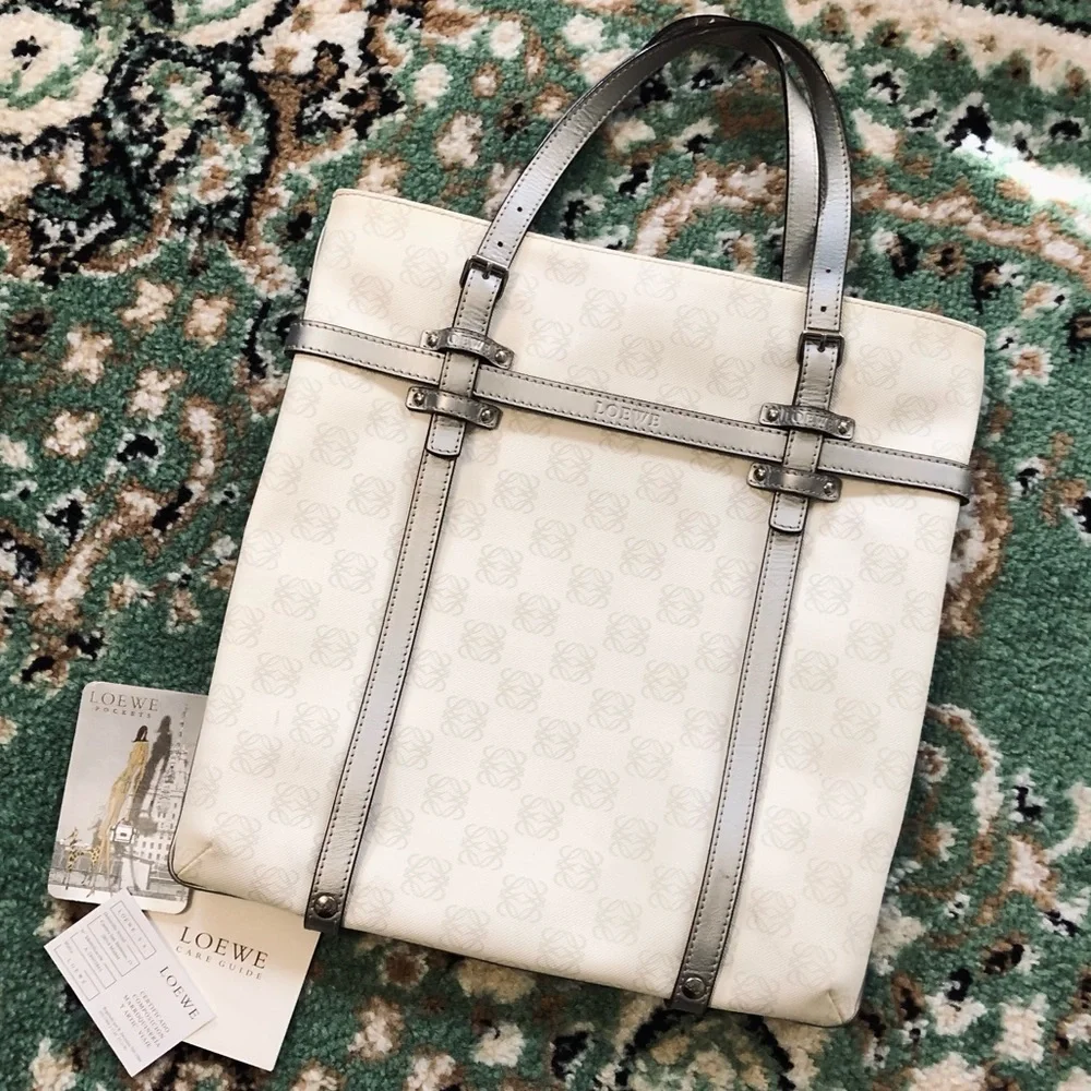 Loewe AUTHENTIC 2007 Anagram White Metallic Silver PVC Shopping Tote Bag - Picture 3 of 16